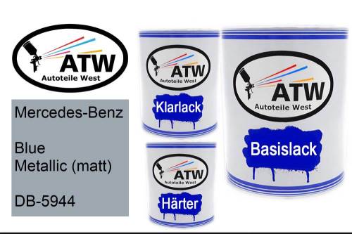 Mercedes-Benz, Blue Metallic (matt), DB-5944: 1L Lackdose + 1L Klarlack + 500ml Härter - Set, von ATW Autoteile West.